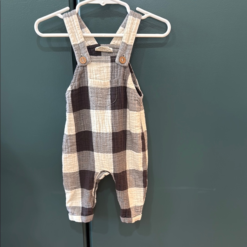 Stylish Kids Plaid Overalls in Black and Cream